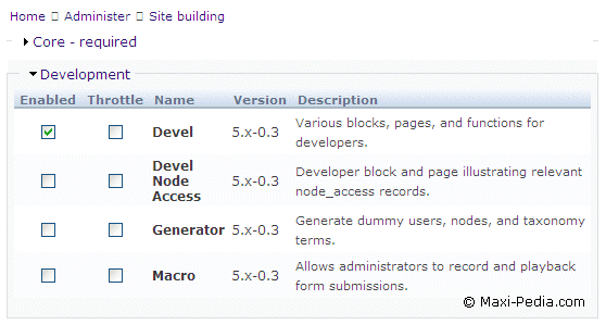 Drupal Devel module installation