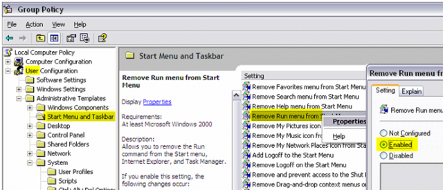 Group policy: Remove Run menu from Start menu Group policy: Remove Run menu from Start menu