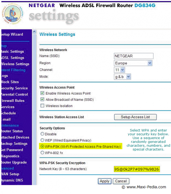 Netgear DG834G WPA setup configuration