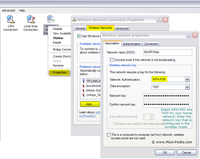 How to manually configure a WPA network wireless connection