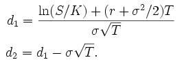 Black Scholes formula calculation of N parameters