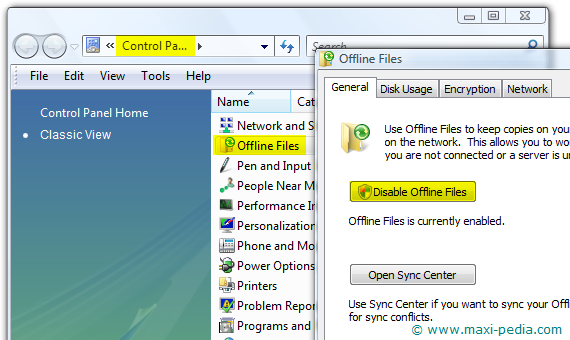Disable offline files