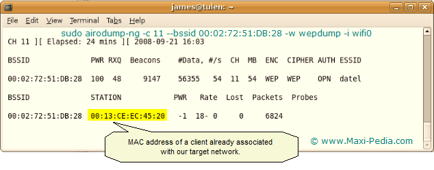 How to crack WEP - airodump-ng capture MAC address