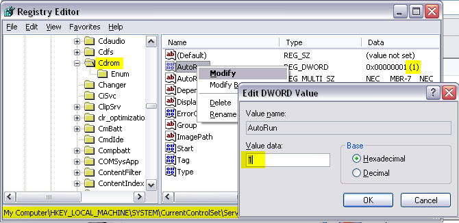 Windows autoplay autorun via registry