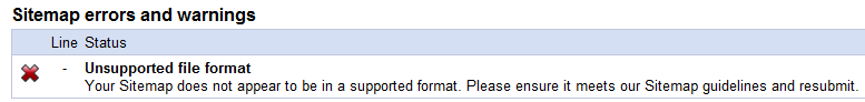 Your Sitemap does not appear to be in a supported format. Please ensure it meets our Sitemap guidelines and resubmit.